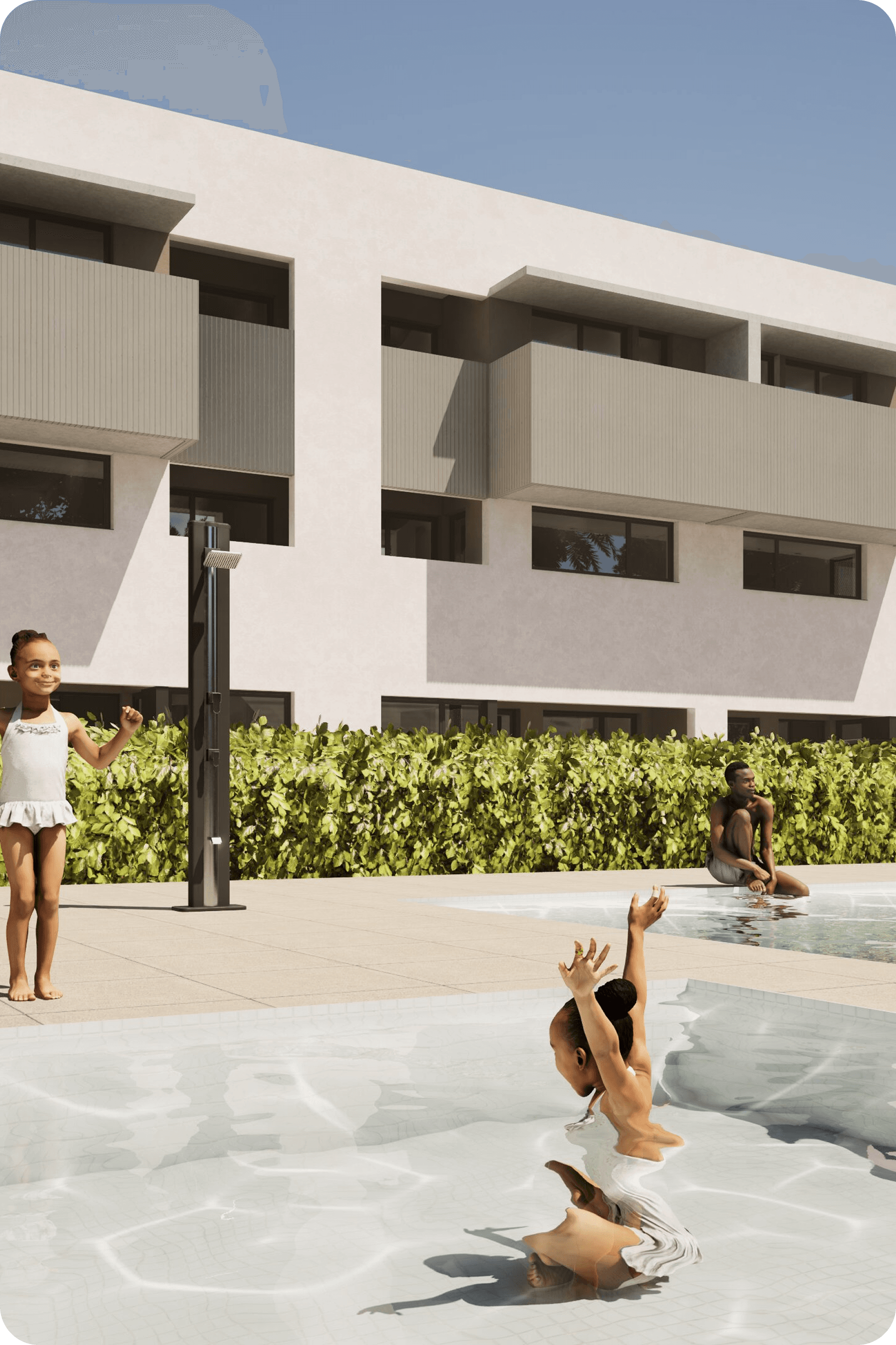 Saplaya Residency building exterior with terrace and secure parking