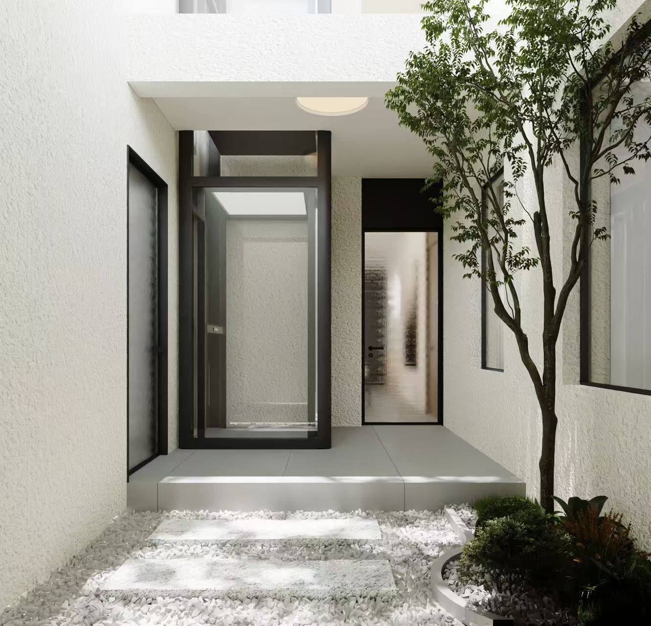Two-bedroom apartment building facade with resident courtyard, Saplaya Residency interior view